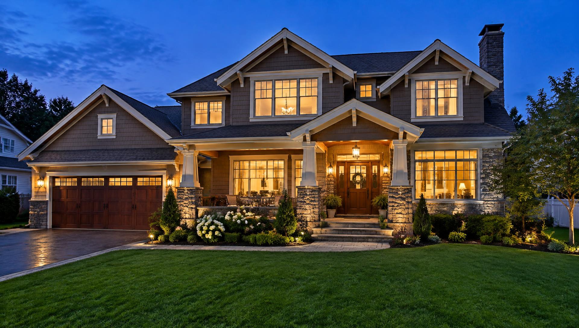 Beautifully renovated home at dusk